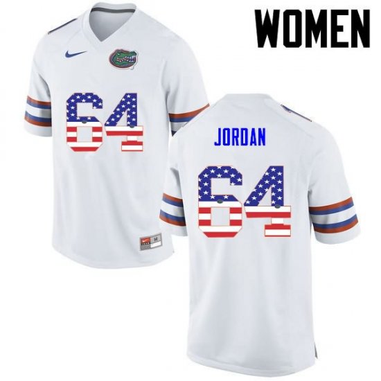 Women's Florida Gators #64 Tyler Jordan NCAA Nike White USA Flag Fashion Authentic Stitched College Football Jersey STB0362NF